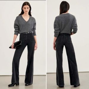 NWT Nili Lotan Florence Corduroy Patch Pocket Pants in Gunmetal Grey size 12
